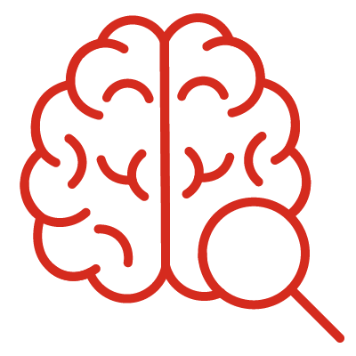 Brain with magnifying glass icon